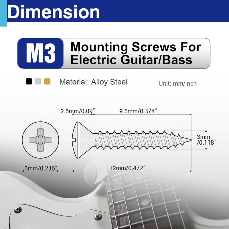 Usdrwam 3mm Electric Guitar Pickguard Screws, 3-Color Combo Set for Fender Telecaster, Stratocaster, Jazzmaster, and Gibson Les Paul, SG, 150 Pcs - Image 2